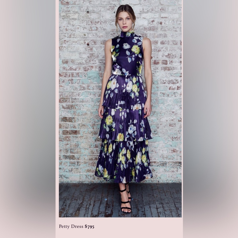 Flor Et.al Neon Floral High-Neck Sleeveless Tiered Liquid Organza Dress